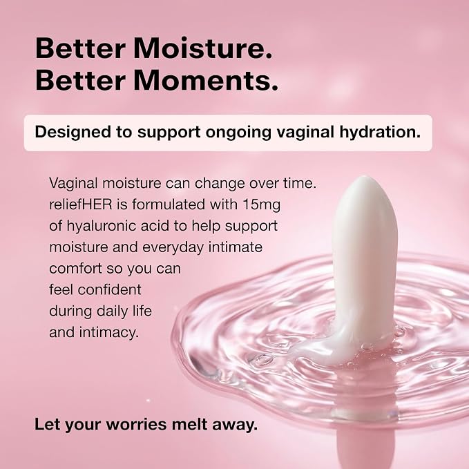 Joylux reliefHER Hydration Melts, Moisturizing Vaginal Suppositories with 15mg Hyaluronic Acid (3X More HA), Non-Hormonal, Supports Intimate Hydration, 10 Melts