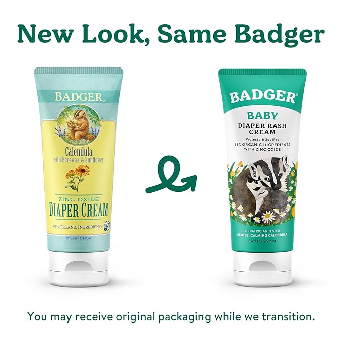 Badger Baby Diaper Rash Cream, Zinc Oxide Diaper Cream for Babies, Natural Skin Barrier Cream with Organic Sunflower Oil & Beeswax, 2.9 fl oz, 2-Pack