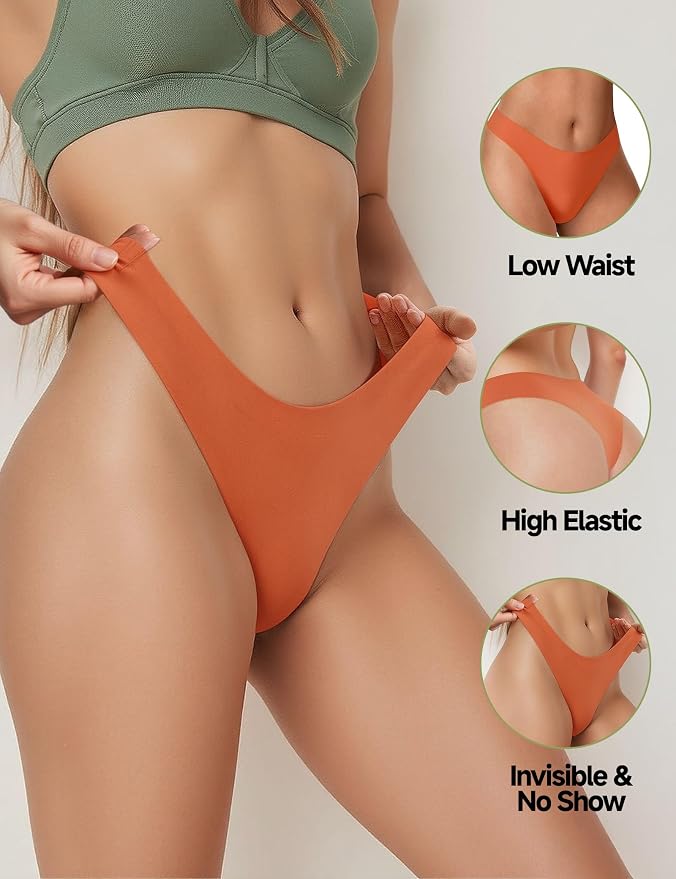 Seamless Thongs for Women No Show G-String Thong Breathable Cotton Panty Liners Underwear for Yoga Workout Gym