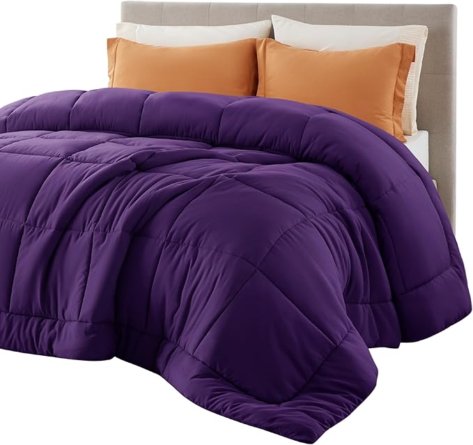 Bedsure Comforter Duvet Insert - Quilted Comforters King Size, All Season Duvet, GentleSoft Down Alternative Bedding Blanket, with 8 Tabs, Gifts for Women/Men, Purple, King 90 x 102 Inches