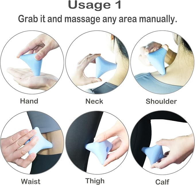 Trigger Point Massage Ball, Manual Massager Tool for Muscle Knot Deep Tissue Relief Myofascial Release Physical Therapy Hip Flexor Iliacus Psoas Hand Foot Back. 2.8×2.9” (Blue)
