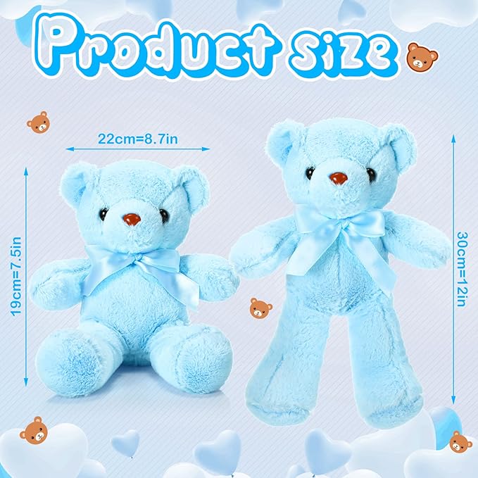 Aoriher 6 Pcs Bear Stuffed Animal Bulk Baby Shower Bear Plush Toys Soft Cute Sleeping and Playing Decorations for Kids Back to School Gift Baby Shower Birthday Party Favor(Beige, Brown, Blue)