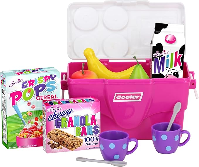 Sophia's Pretend Play Food & Picnic Toy Playset for 18 inch Girl Dolls with Cooler & Tea Party Accessories, Hot Pink