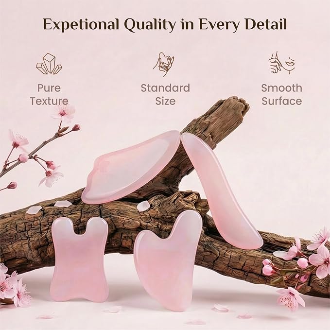 Rena Chris Guasha Massage Tool, 4 pcs Gua Sha Facial Tool, Guasha Board for SPA Acupuncture Therapy Trigger Point Treatment, Gua Sha Scraping Massage Tool (Pink)
