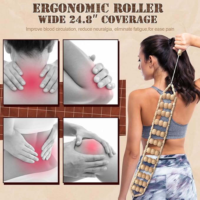 Wood Therapy Massage Tools, Wood Back Roller – Wooden Massage Roller Rope Maderoterapia Kit for Deep Tissue Relief,