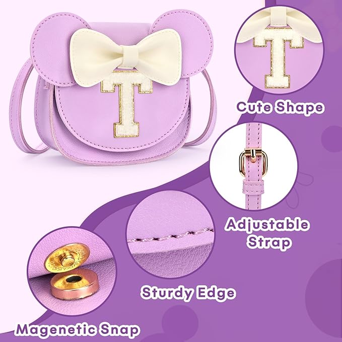 mibasies Toddler Purse Girl Gifts: Girls Birthday Gifts for 3-8 - Toys for Ages 2-4 Girls Mouse Ears Purse, Purple, Letter T