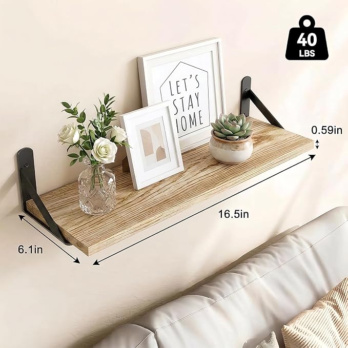 Fixwal Floating Shelves for Wall, Wood Wall Mounted Shelves for Bedroom, Bathroom, Living Room, Kitchen Storage and Decor(Rustic Brown, Set of 5, 16.5 Inch)