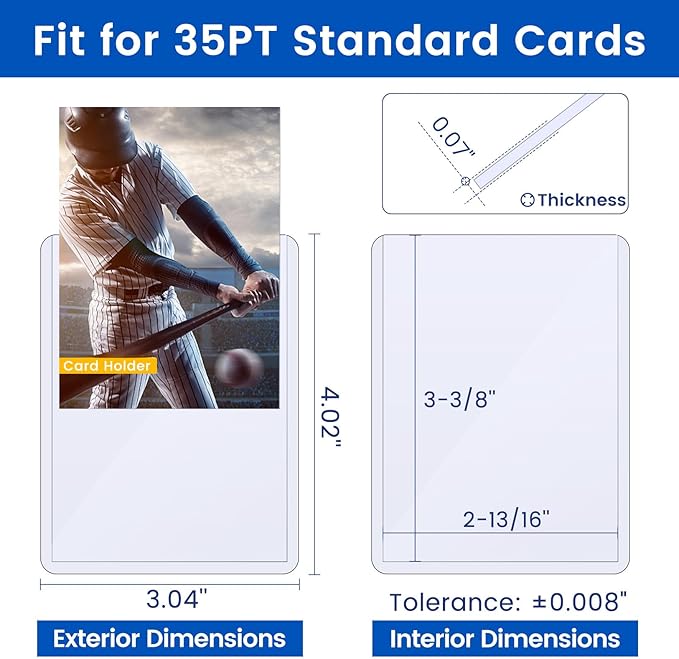 200 Count Card Sleeves Hard Plastic, Sooez 35PT Card Holder, 3" x 4" Baseball Card Protector, Rigid Card Case for Collectible Game Cards, Standard Size Trading Sports Football Cards