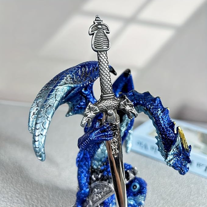 Dragon Statue | Gothic Dragon Ornament, Collectible Ender Figurine | Fantasy Resin Sculpture, Gifts for Home & Office Decor Display (Blue)