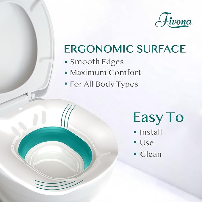 Fivona Sitz Bath for Toilet Seat Postpartum and Hemorrhoids Care - Yoni Steam Seat - Foldable Basin for Epsom Salt Soak - Portable Bidet BPA Free Temperature Resistant - Universal Fit - Green
