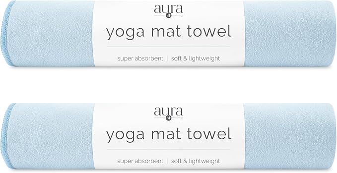 S&T INC. Aura Yoga Mat Towel, Quick Dry Towel, Soft and Absorbent for Gym, Pilates, and Hot Yoga Mat, 2 Pack, 26.5 inches x 72 inches, Microfiber, Blue