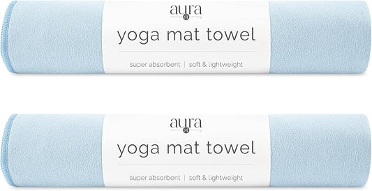 S&T INC. Aura Yoga Mat Towel, Quick Dry Towel, Soft and Absorbent for Gym, Pilates, and Hot Yoga Mat, 2 Pack, 26.5 inches x 72 inches, Microfiber, Blue