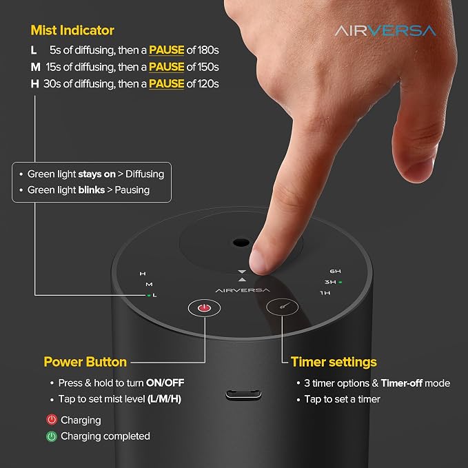Airversa ADX Waterless Essential Oil Diffuser Starter Kit, Titanium | 30 mL ST 33# Hotel Scent Fragrance Oil, Battery Operated, Up to 600 sq ft, Portable for Home Car Office, ADXKit-30-E