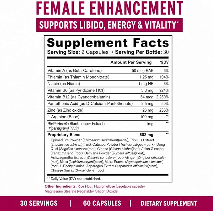 AMPLICELL Women's Libido Support & Hormone Balance – Maca, Ashwagandha, Dong Quai, Ginseng & Tongkat Ali – Energy, Mood & Feminine Vitality – Non-GMO, Vegan – 60 Ct