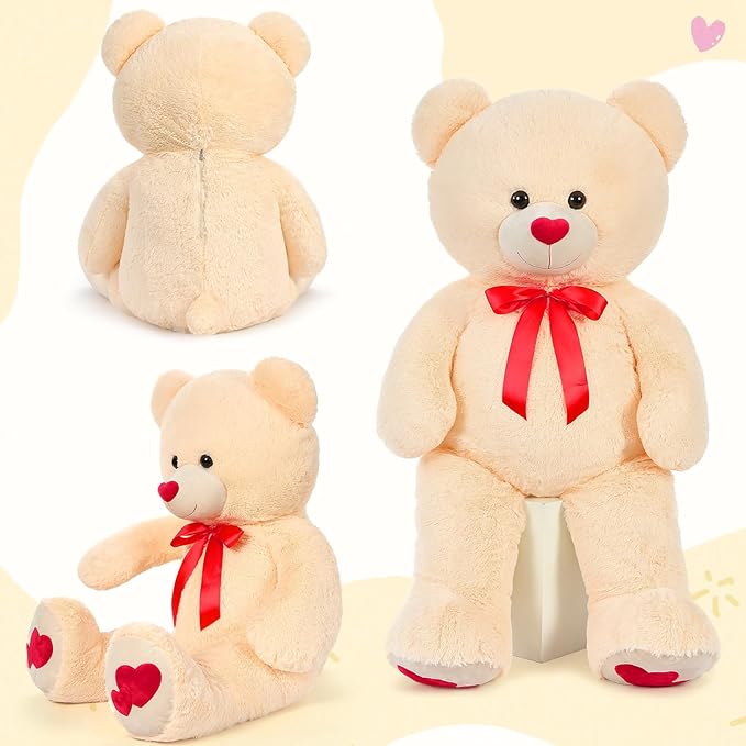 MaoGoLan Giant Teddy Bear Plush 42",Big Teddy Bear Stuffed Animal with Heart Footprints and Heart Nose,Large Valentines Bear for Girlfriend,Wife,Lover-Anniversary, Birthday,Long Distance