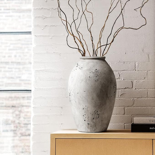 LE TAUCI Ceramic Vase, 11.5 Inch Large Wabi-Sabi Vase, Tall Vase for Home Decor, Living Room Table & Mantel Centerpiece, Watertight & Sturdy, Weathered Stone Greige