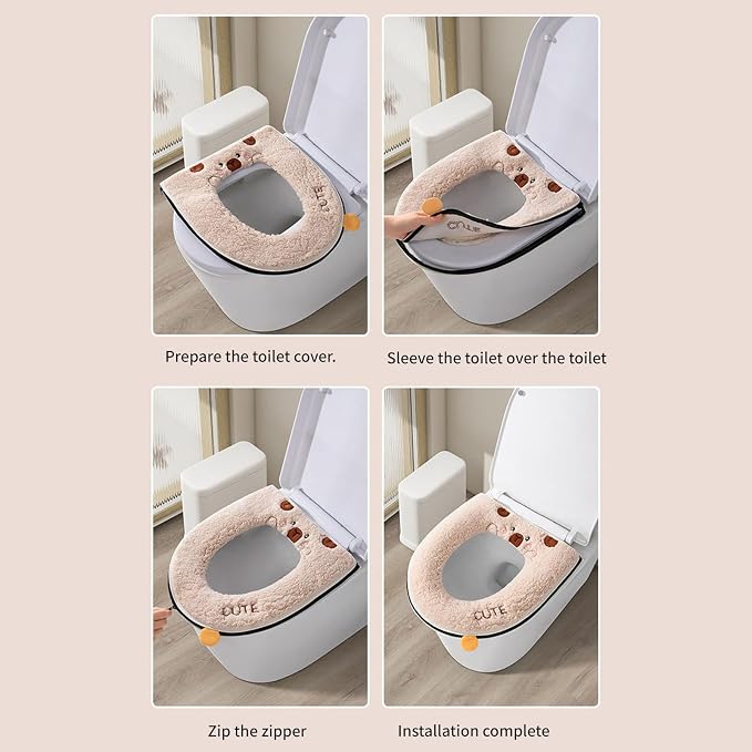 Cartoon Toilet Seat Cover, Plush Warm Soft Easy Installation Easy Winter Toilet Seat Cover for Home Bathroom