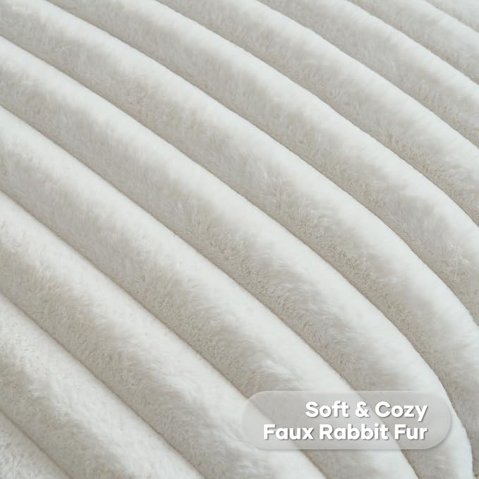 FUTEI Pack of 2 Faux Fur Throw Pillow Covers 16x16 Inch, Cream White | Fluffy Faux Rabbit Fur Front/Premium Velvet Back,Hidden Zipper,Machine Washable,Non-Shedding,Colorfast,Insert Not Included.