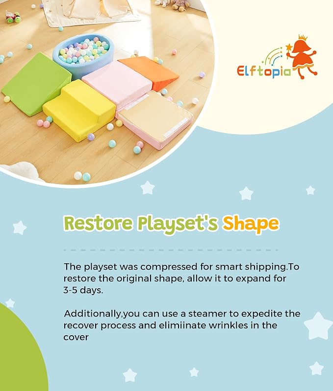 Elftopia Foam Climbing Blocks with Ball Pit & Stairs for Toddlers Aged 1-3 -Soft Playset for Indoor Crawling, Foam Playground Set for Baby to Active Playing Inside -(Balls NOT Included),Multicolored