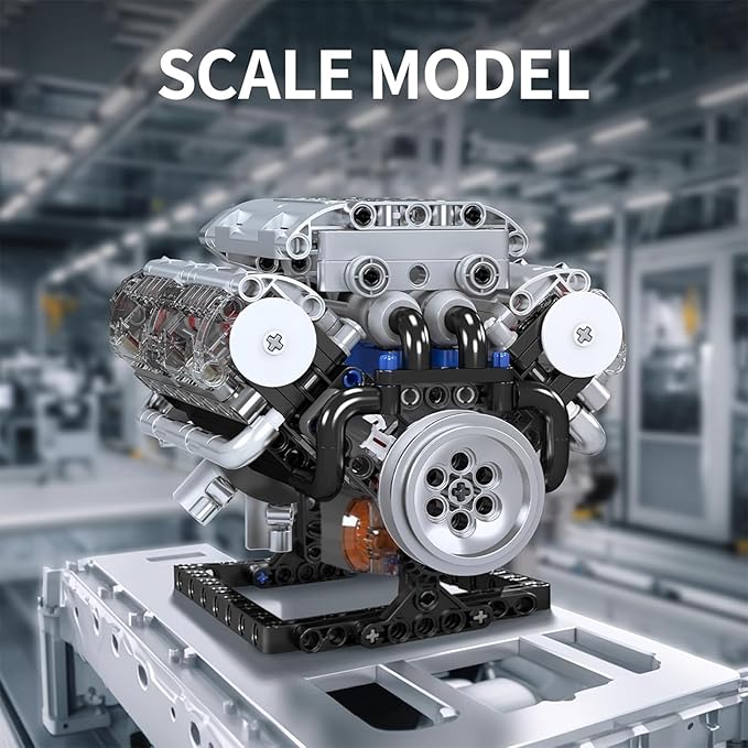 Mould King V8 Engine Building Blocks Sets, MOC Scale Model Kit with Battery and Motor, Collectible Set for Adults, Construction Toys Gifts for Friends Men Teen Youths (535 Pcs)