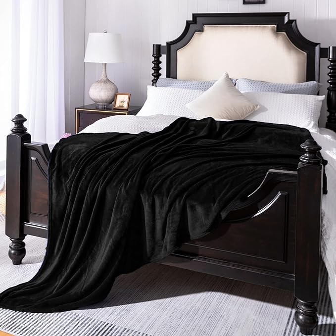 Black Fleece Plush Throw Blanket 50"x60"for Couch Sofa Fuzzy Cozy Flannel | Super Soft Lightweight Microfiber Blanket for Bed Chair bedroom Home Decor All Season,Birthday Gifts for Women Mom Adult