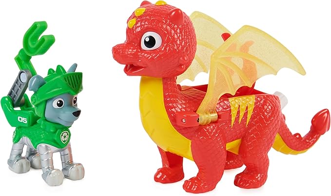 Paw Patrol, Rescue Knights Rocky and Dragon Flame Action Figures Set, Kids Toys for Ages 3 and up