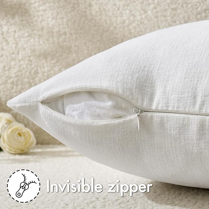 MIULEE White Chenille Couch Throw Pillow Covers, 20x20 | Set of 2, Soft Farmhouse Modern Home Decor, Decorative Pillowcases for Sofa Living Room Bed