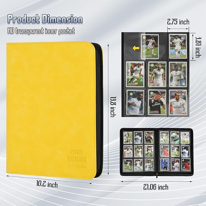 Trading Card Binder, Premium 9 Pocket Double Sided 540 Pocket PU Card Collection Binder, Collectible Trading Card Albums for MTG, TCG, Sport Card, Game Cards (Yellow)