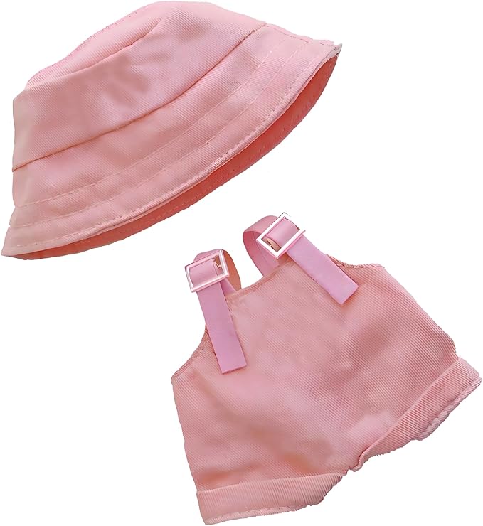 Complete Cute Outfit for 17cm Collectible Dolls: Hat & Overalls Set - Ideal for Dressing Up Elf or Fantasy Style Figures (Pink-a)
