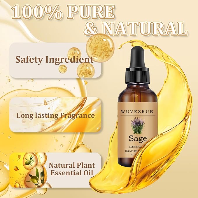 Sage Essential Oil 30ML - 100% Pure and Natural Oils for Aromatherapy Diffuser - 1 Fl Oz/Sage