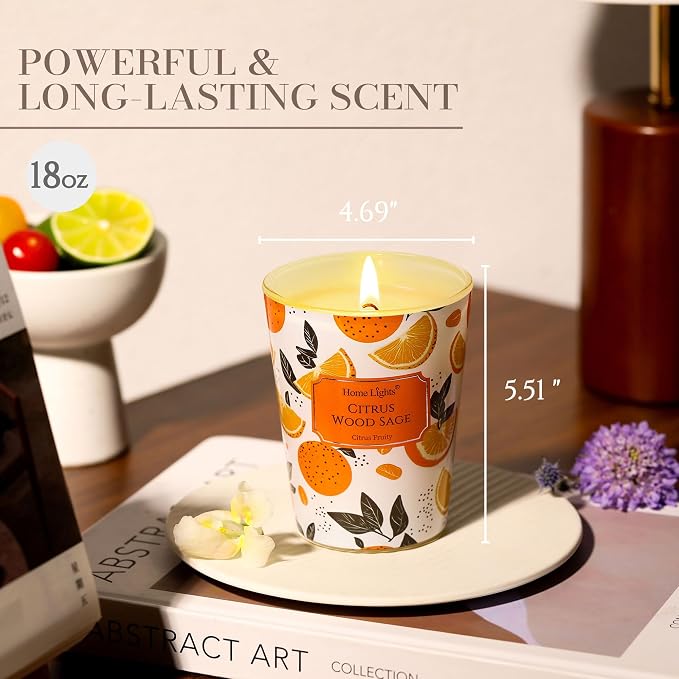 HomeLights Citrus Wood Sage Scented Candles | 6.7oz Soy Candles Eclectic Mixed Styles Large Candle Jars | Ideal Candle Gifts for Events, Home Decor Stress, Relief & Relaxation