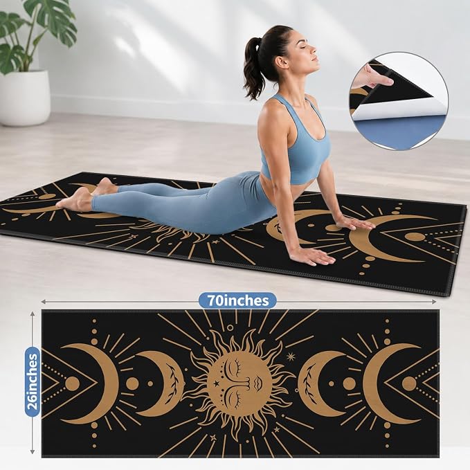 Yoga Mat Towel, Black Hot Yoga Non Slip Corner Pockets, 70 x 26 in | Soft Absorbent Microfiber With Four Corner Pockets, Fits Over Yoga Mats For Hot Yoga, Pilates, Gym, And Travel