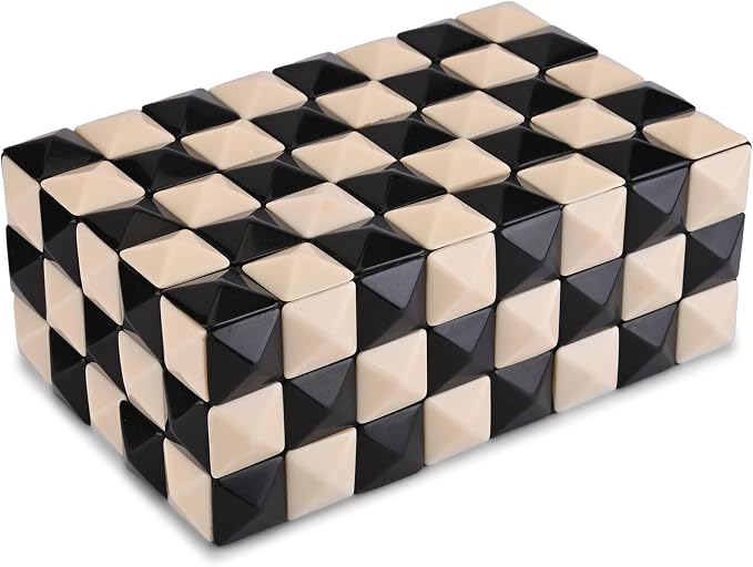 Perilla Home Decorative Storage Box – 8" x 5" x 3" – Black & White MDF with Madison Resin Finish – Large Wooden Keepsake Chest for Home Organization & Decor
