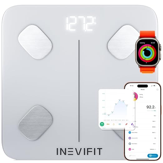 INEVIFIT Smart Body Fat Scale, Highly Accurate Bluetooth Digital Bathroom Body Composition Analyzer, Measures Weight, Body Fat, Water, Muscle, Visceral Fat & Bone Mass for Unlimited Users