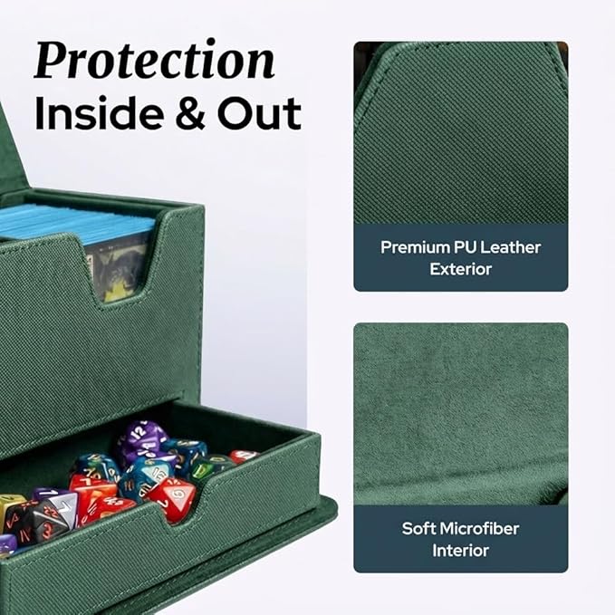 Card Deck Box Fits 200+ Double Sleeved，Commander Deck Box for Magic the Gathering with Dice Tray & Toploader Display,2 Dividers