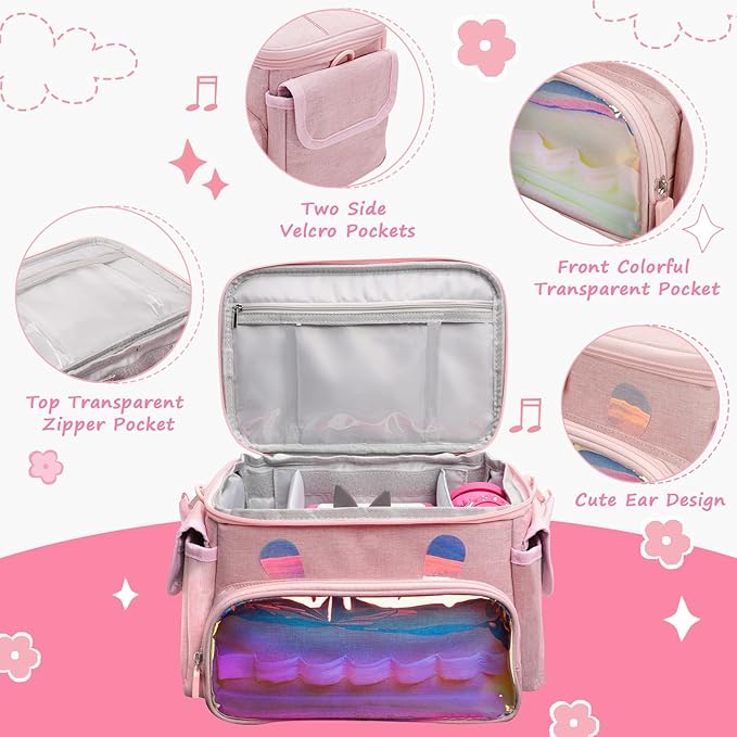 Carrying Case Fit for Toniebox 2 & 1, Cute Storage Bag Compatible with Little Tikes Story Dream Machine Starter Set, Tonies Characters and Accessories, Pink (Bag Only)