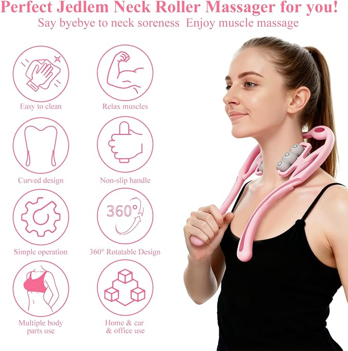Neck Roller Massager-Neck Massage Tool for Pain Relief Deep Tissue,Ergonomic Handle Design,Lightweight & Portable,Perfect for Super Small One to Use Anytime, Anywhere