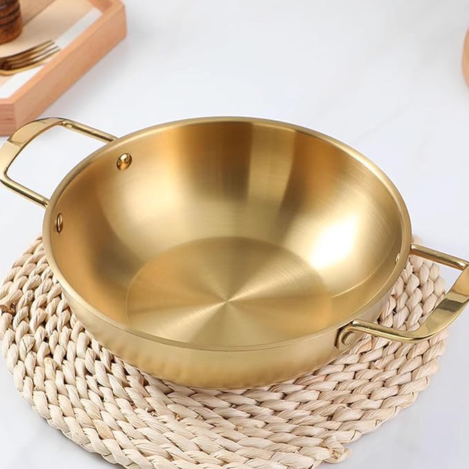 Korean Ramen Pot, 7.9 inch Stainless Steel Ramen Cooking Pot with Handles, Fast Heating Noodle Pot Small Stockpots for Soup, Noodle, Pasta, Home and Outdoor, Dishwasher Safe (Golden 20cm)