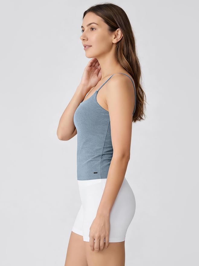 ODODOS Women's Performance Crop Cami Tank with Built-in Bra - Ultra Soft odSTRATUM Tech Spaghetti Straps Yoga Sports Bra