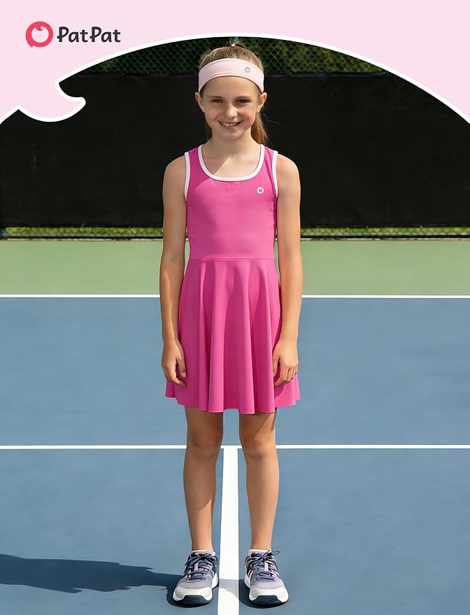 PATPAT Girls Athletic Dress Tennis Summer Outfit with Headband & Shorts | Quick-Dry RapidAir-C Fabric, Lightweight Breathable Golf Dress, Sweat-Wicking 2 Piece sets, Two Hidden Pockets