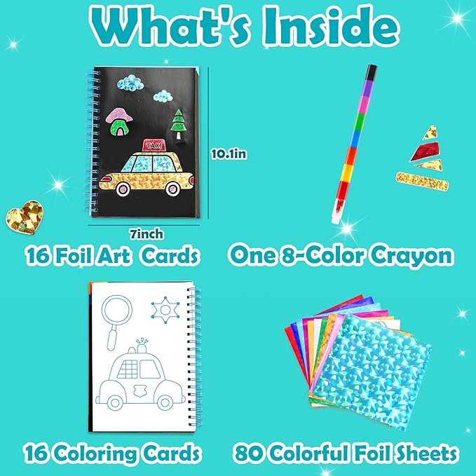 FUNNYB&G Foil Art Crafts for Kids Ages 4-8: Valentines Crafts for Kids 2026,Birthday Gift for Girls,Art and Crafts Supplies,Party Favors,Creative Toys for Girls Boys 4 5 6 7 8 9 Years Old (Vehicle)