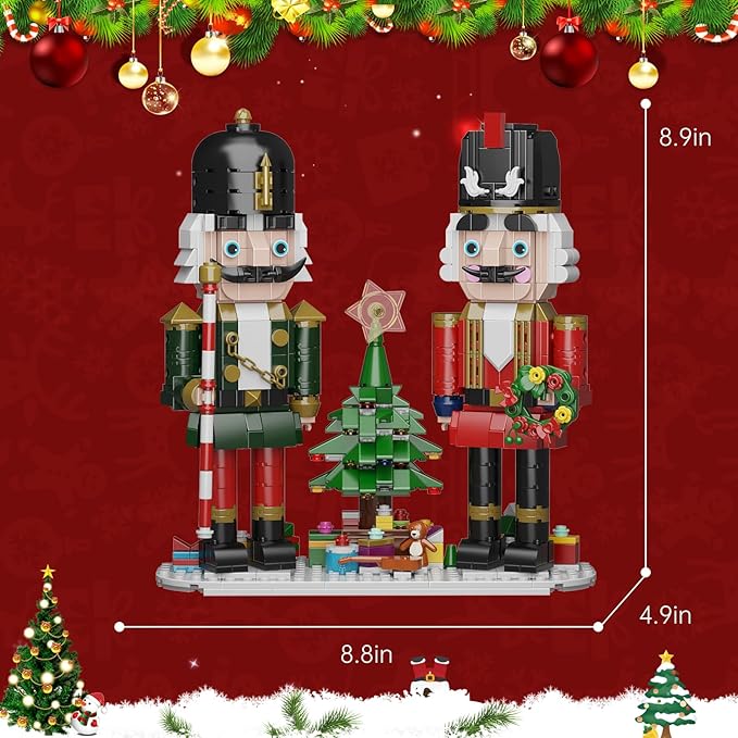 Christmas Nutcracker Building Kit with LED Light, Xmas Decorative Nutcracker Building Sets, Contains Christmas Tree, Wreath, Cane,Compatible with Lego Festival Gift (690 Pieces)