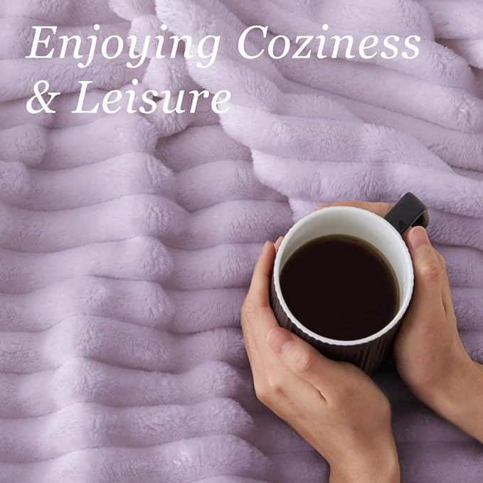 BEDELITE Ribbed Twin Blanket for Couch & Bed, Lavender Fog, 60"x80" | Ultra-Soft Plush Fleece, Cozy, Warm Yet Lightweight, Ribbed Texture, Home Decor, Machine Washable, Giftable, All-Season Use