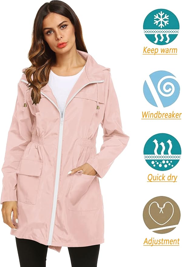 Lomon Women Waterproof Lightweight Rain Jacket Active Outdoor Hooded Raincoat