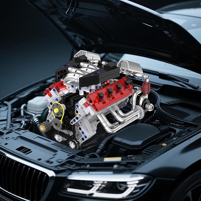 V8 Engine Building Blocks Kit That Run with LED Light and APP Control,Collectible Set for Adults,Car Engine Building Engineering STEM Projects for Kids Boys (700 Pcs)