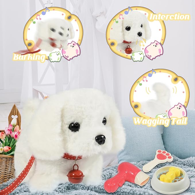 Plush Toys Walking Dog Toys That Can Walk, Bark and Wag Tail,Interactive Electronic Pet Toys Puppy with Leash,Easter Christmas Birthday Gift for Toddlers Kids