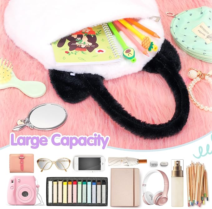 Cat Plush Bag Kids Crossbody Bag for Kids, Plush Handbag Tote Bag with Adjustable Strap,Soft Plush Cat Stuffed Purse with Zipper,Coin Pouch Accessories for Toddlers Kids