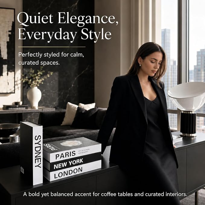 4 Pcs Decorative Books | Faux Travel Coffee Table & Shelf Decor | Worldly Eclectic Look for Living Room, Office and Entryway - Not Real, Tool-Free 2-Min Setup
