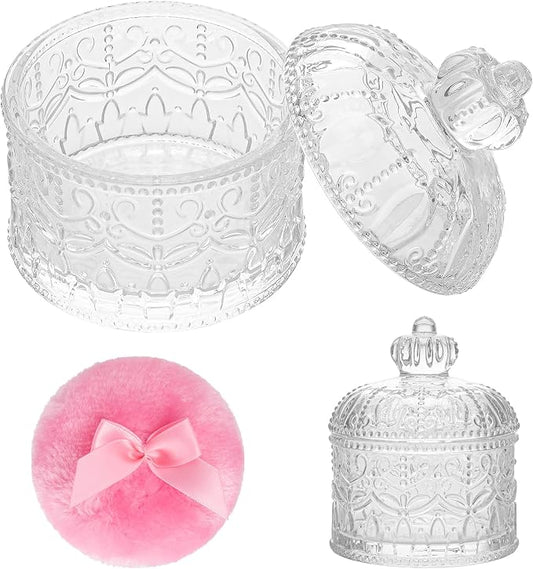 2 Pcs Large Body Powder Puff and Container, Powder Container with Puff, Dusting Powder Puff Crystal Case, Body Powder for Women Soft Washable Reusable Velour Face Body Glitter Wet Dry Makeup(Crown)