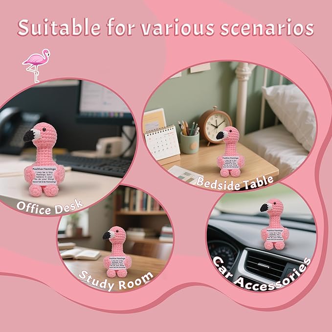 Mini Positive Flamingo Crochet Gifts, Handmade Emotional Support Flamingo Toy for Women Girls Friends Sister Birthday Graduation Xmas Inspirational Gifts